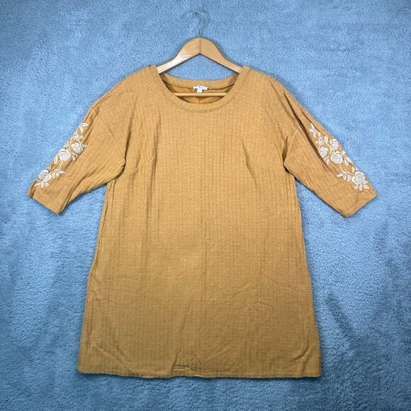 Charming Charlie Dresses & Skirts - Charming Charlie Dress Plus Size 1X Mustard Long White Floral Embroidered Sleeve